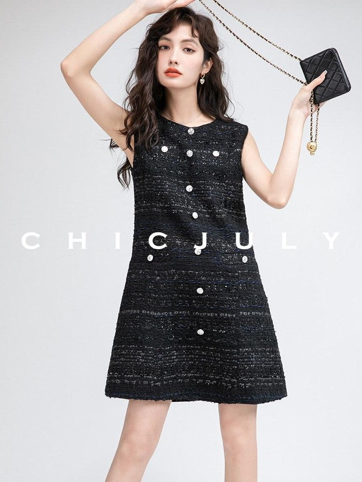 chicjuly Night Galaxy Round Neck Button Front Women's Boucle Tweed Jackets