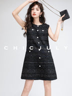 chicjuly Night Galaxy Round Neck Button Front Women's Boucle Tweed Jackets