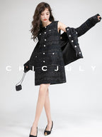 chicjuly Night Galaxy Round Neck Button Front Women's Boucle Tweed Jackets