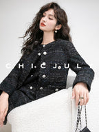 chicjuly Night Galaxy Round Neck Button Front Women's Boucle Tweed Jackets
