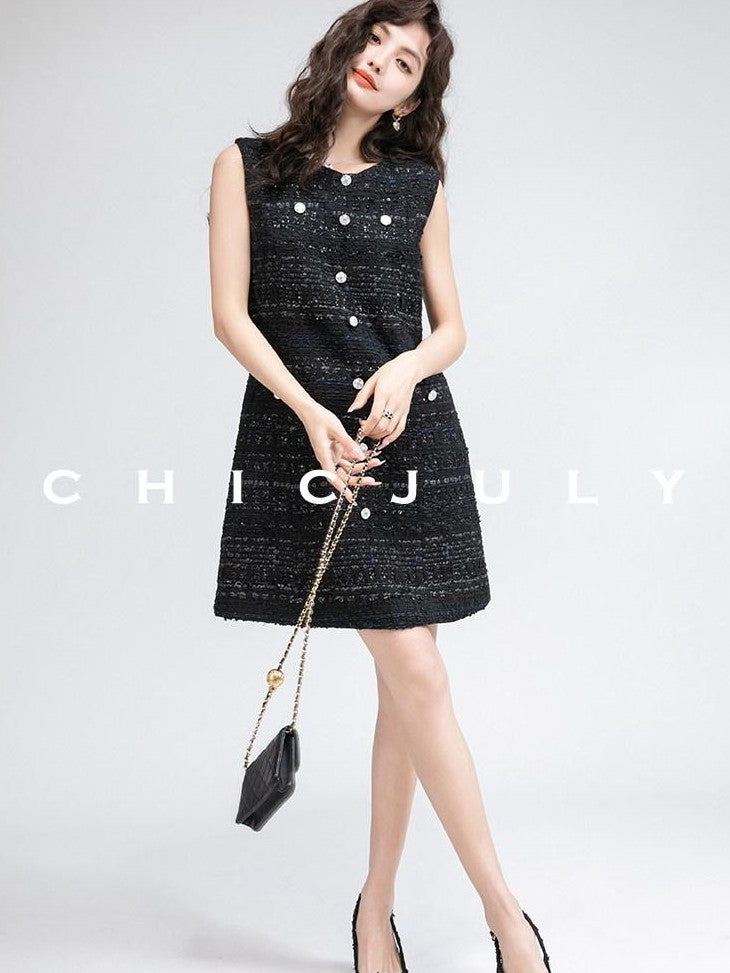 chicjuly Night Galaxy Round Neck Button Front Women's Boucle Tweed Jackets