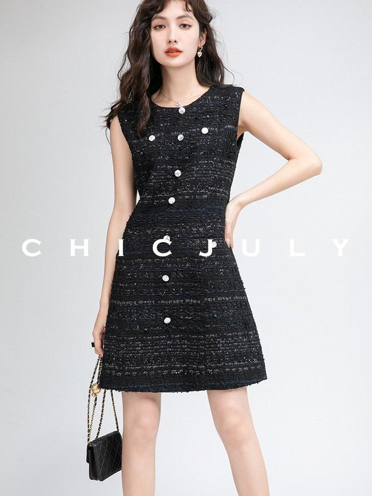 chicjuly Night Galaxy Round Neck Button Front Women's Boucle Tweed Jackets