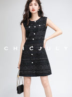chicjuly Night Galaxy Round Neck Button Front Women's Boucle Tweed Jackets