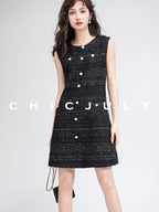 chicjuly Night Galaxy Round Neck Button Front Women's Boucle Tweed Jackets