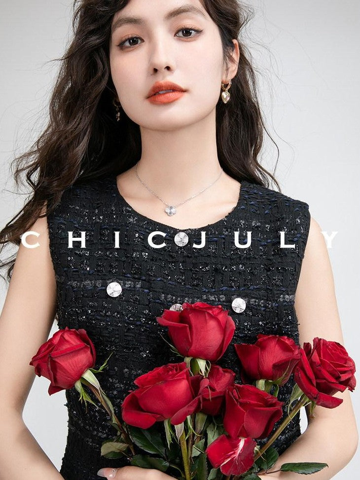 chicjuly Night Galaxy Round Neck Button Front Women's Boucle Tweed Jackets