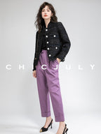 chicjuly Night Galaxy Round Neck Button Front Women's Boucle Tweed Jackets