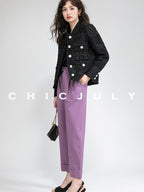 chicjuly Night Galaxy Round Neck Button Front Women's Boucle Tweed Jackets