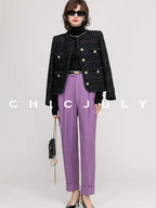 chicjuly Night Galaxy Round Neck Button Front Women's Boucle Tweed Jackets