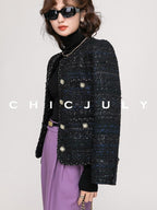 chicjuly Night Galaxy Round Neck Button Front Women's Boucle Tweed Jackets
