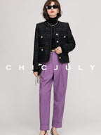 chicjuly Night Galaxy Round Neck Button Front Women's Boucle Tweed Jackets
