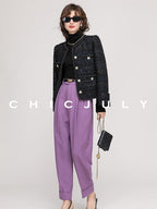 chicjuly Night Galaxy Round Neck Button Front Women's Boucle Tweed Jackets