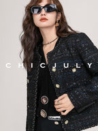 chicjuly Night Galaxy Round Neck Button Front Women's Boucle Tweed Jackets
