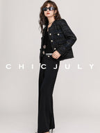 chicjuly Night Galaxy Round Neck Button Front Women's Boucle Tweed Jackets