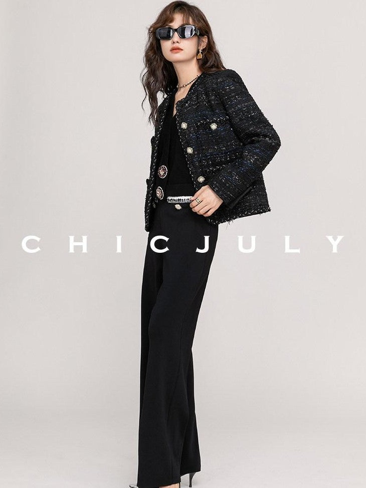 chicjuly Night Galaxy Round Neck Button Front Women's Boucle Tweed Jackets