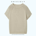 chicjuly Oatmeal Textured Breathable Raglan Women's Linen Knit Short Sleeve T-shirts 1048849465663