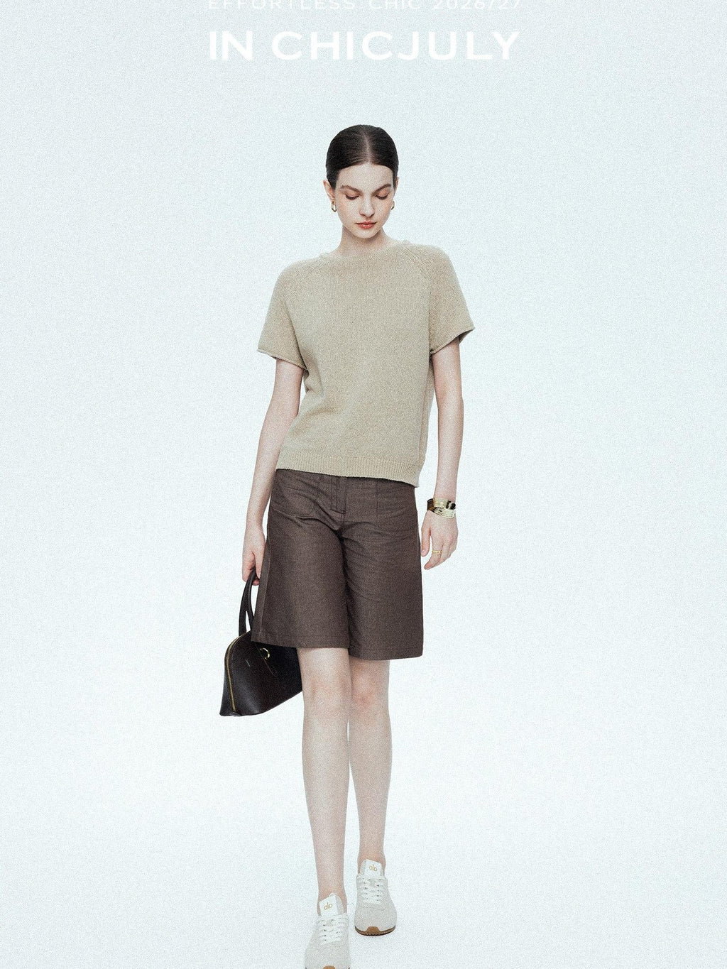 chicjuly Oatmeal Textured Breathable Raglan Women's Linen Knit Short Sleeve T-shirts