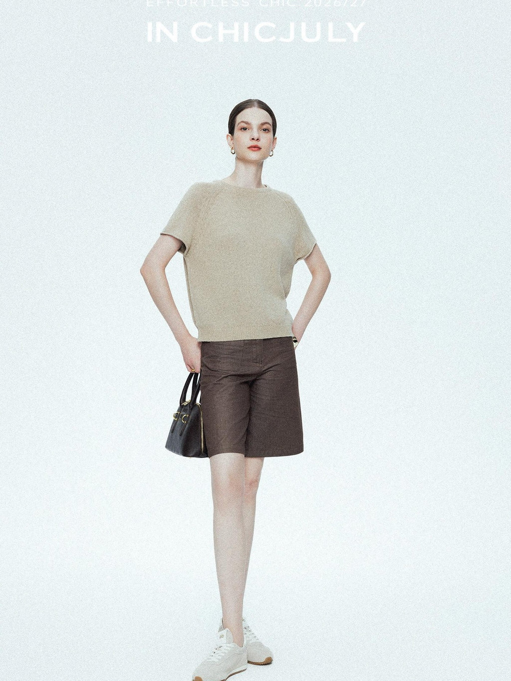 chicjuly Oatmeal Textured Breathable Raglan Women's Linen Knit Short Sleeve T-shirts