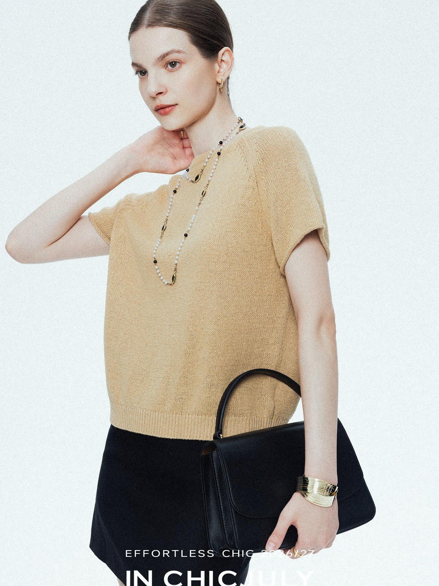 chicjuly Oatmeal Textured Breathable Raglan Women's Linen Knit Short Sleeve T-shirts