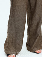 chicjuly Old Money Brown Draped Line Relaxed Women's Linen Hemp Blend Wide-leg Pants