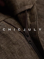 chicjuly Old Money Brown Draped Line Relaxed Women's Linen Hemp Blend Wide-leg Pants