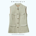 chicjuly Old Money Stand Collar Vest High Waist Skirt Women's Brown Skirt Suits 1039115800660