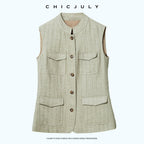 chicjuly Old Money Stand Collar Vest High Waist Skirt Women's Brown Skirt Suits 1039115800660