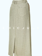 chicjuly Old Money Stand Collar Vest High Waist Skirt Women's Brown Skirt Suits