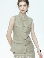 chicjuly Old Money Stand Collar Vest High Waist Skirt Women's Brown Skirt Suits