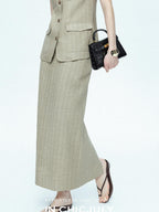 chicjuly Old Money Stand Collar Vest High Waist Skirt Women's Brown Skirt Suits