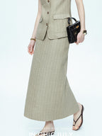 chicjuly Old Money Stand Collar Vest High Waist Skirt Women's Brown Skirt Suits