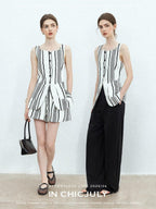 chicjuly Old Money Striped Colorblock Vest And Shorts Women's Pant Suits