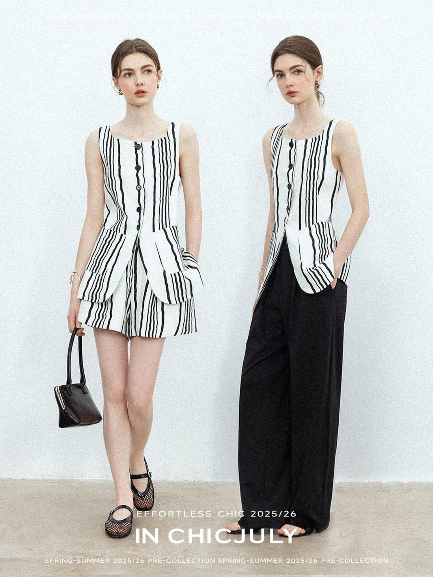 chicjuly Old Money Striped Colorblock Vest And Shorts Women's Pant Suits