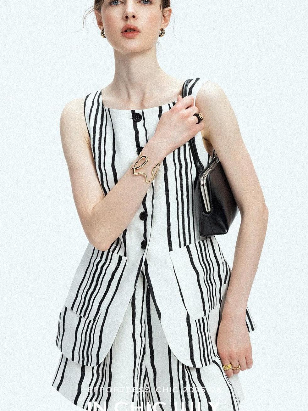 chicjuly Old Money Striped Colorblock Vest And Shorts Women's Pant Suits