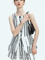 chicjuly Old Money Striped Colorblock Vest And Shorts Women's Pant Suits
