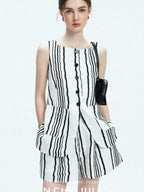 chicjuly Old Money Striped Colorblock Vest And Shorts Women's Pant Suits