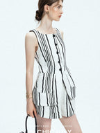 chicjuly Old Money Striped Colorblock Vest And Shorts Women's Pant Suits