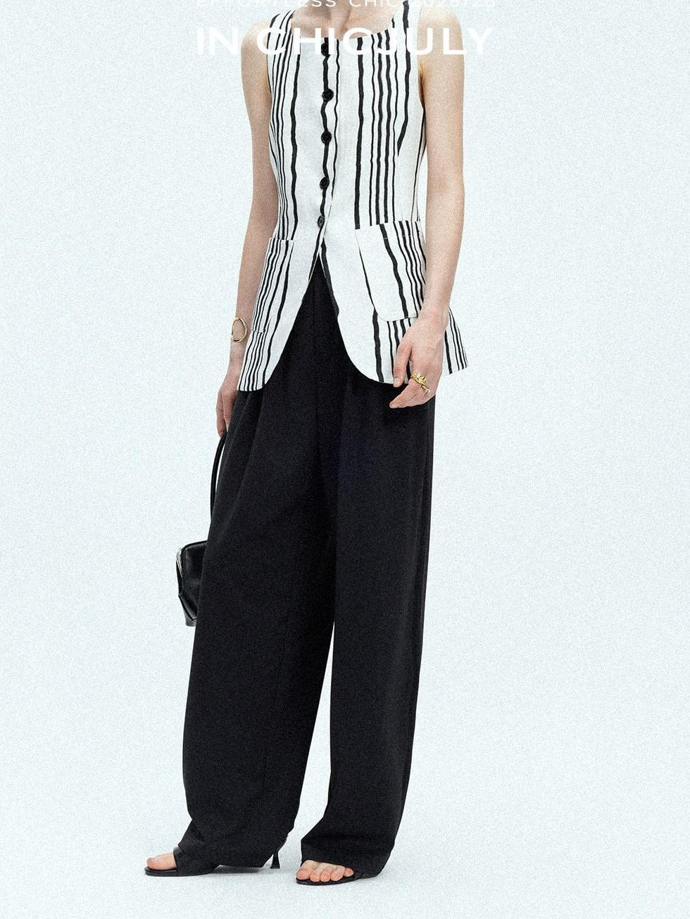 chicjuly Old Money Striped Colorblock Vest And Shorts Women's Pant Suits