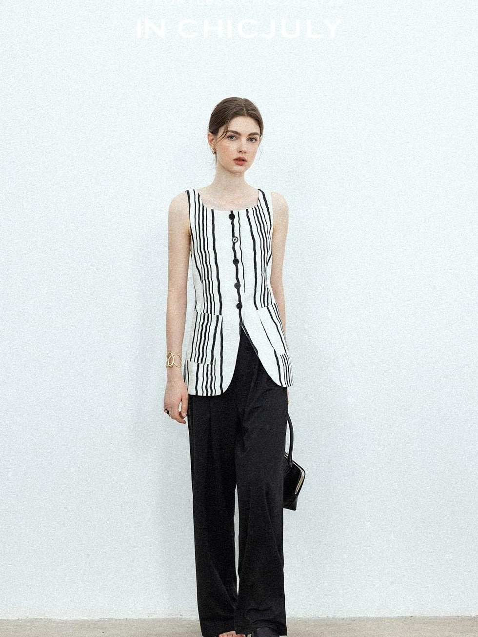 chicjuly Old Money Striped Colorblock Vest And Shorts Women's Pant Suits