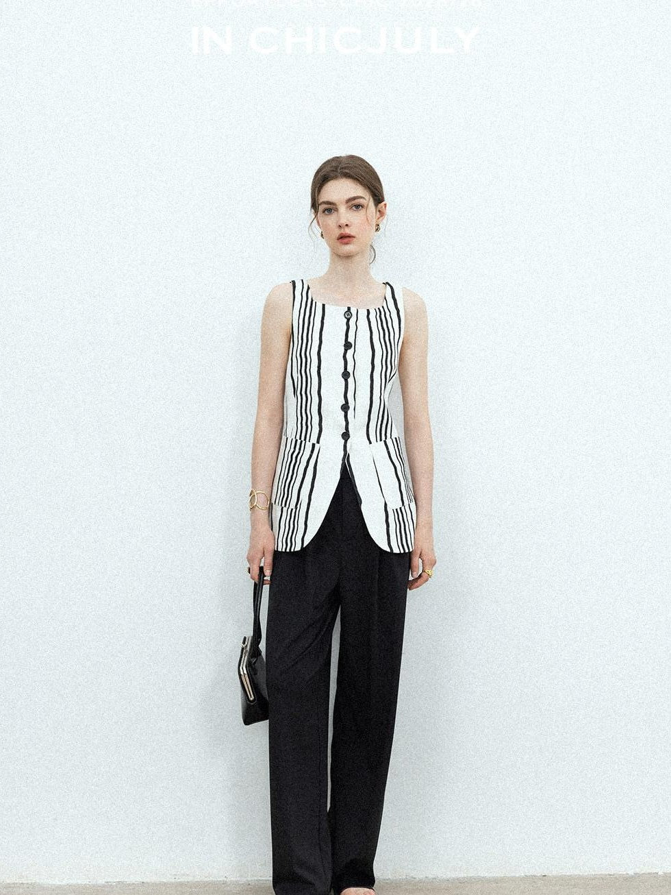 chicjuly Old Money Striped Colorblock Vest And Shorts Women's Pant Suits