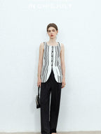 chicjuly Old Money Striped Colorblock Vest And Shorts Women's Pant Suits