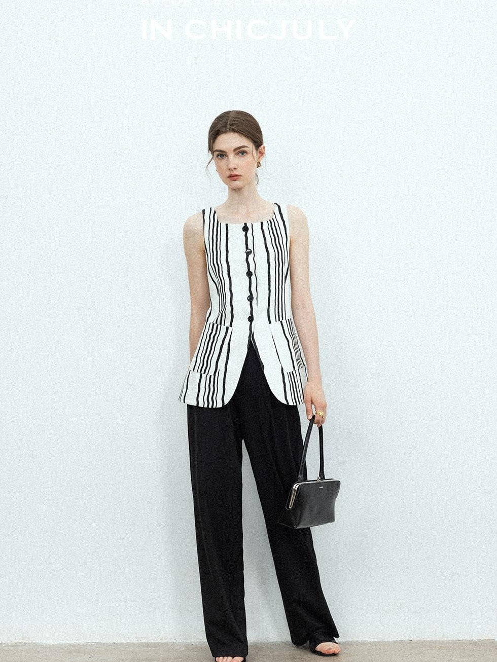 chicjuly Old Money Striped Colorblock Vest And Shorts Women's Pant Suits