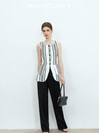 chicjuly Old Money Striped Colorblock Vest And Shorts Women's Pant Suits