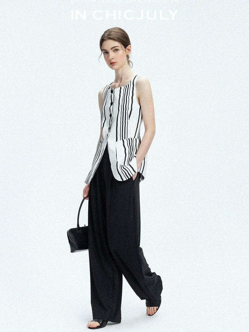 chicjuly Old Money Striped Colorblock Vest And Shorts Women's Pant Suits