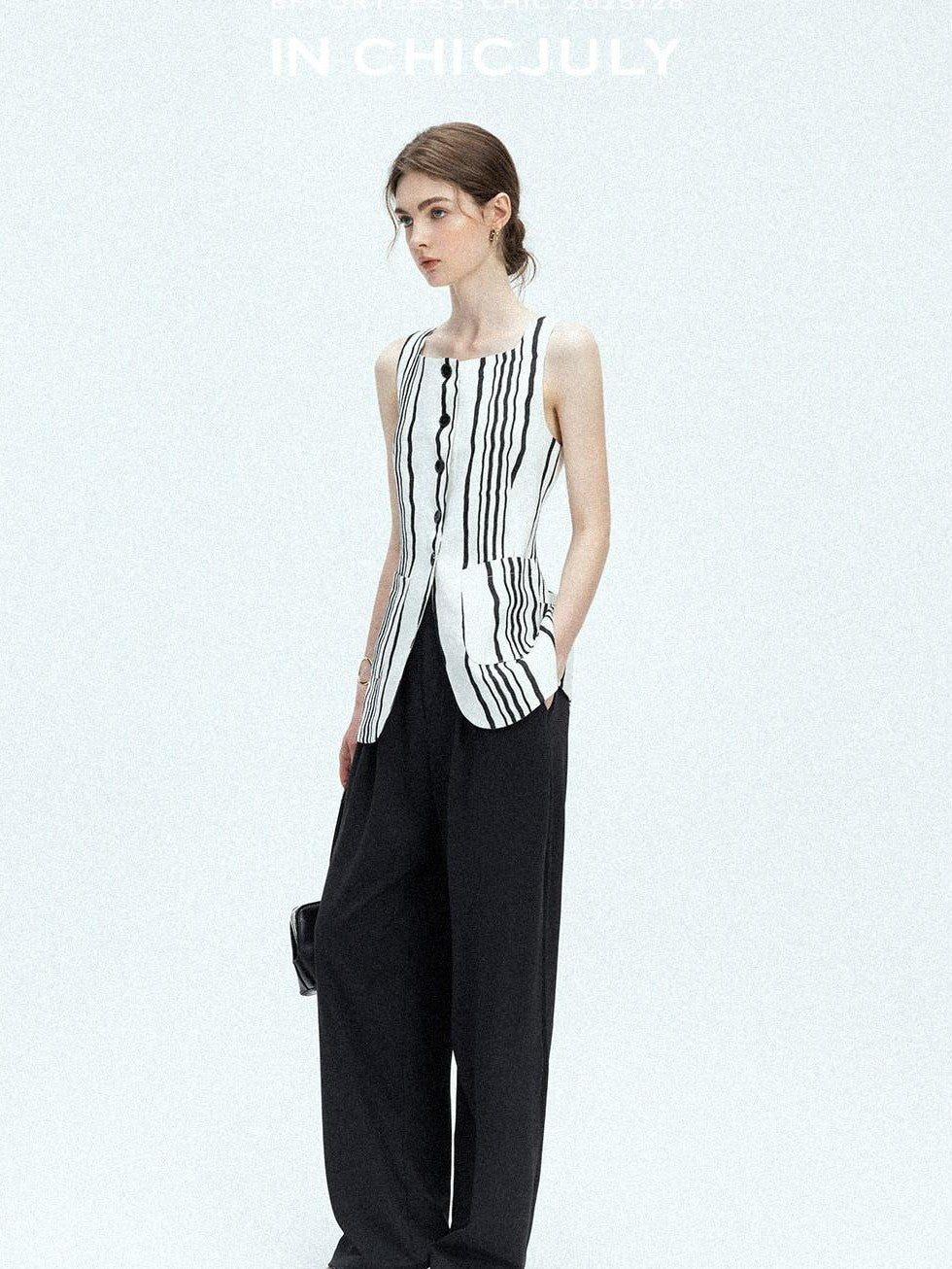 chicjuly Old Money Striped Colorblock Vest And Shorts Women's Pant Suits