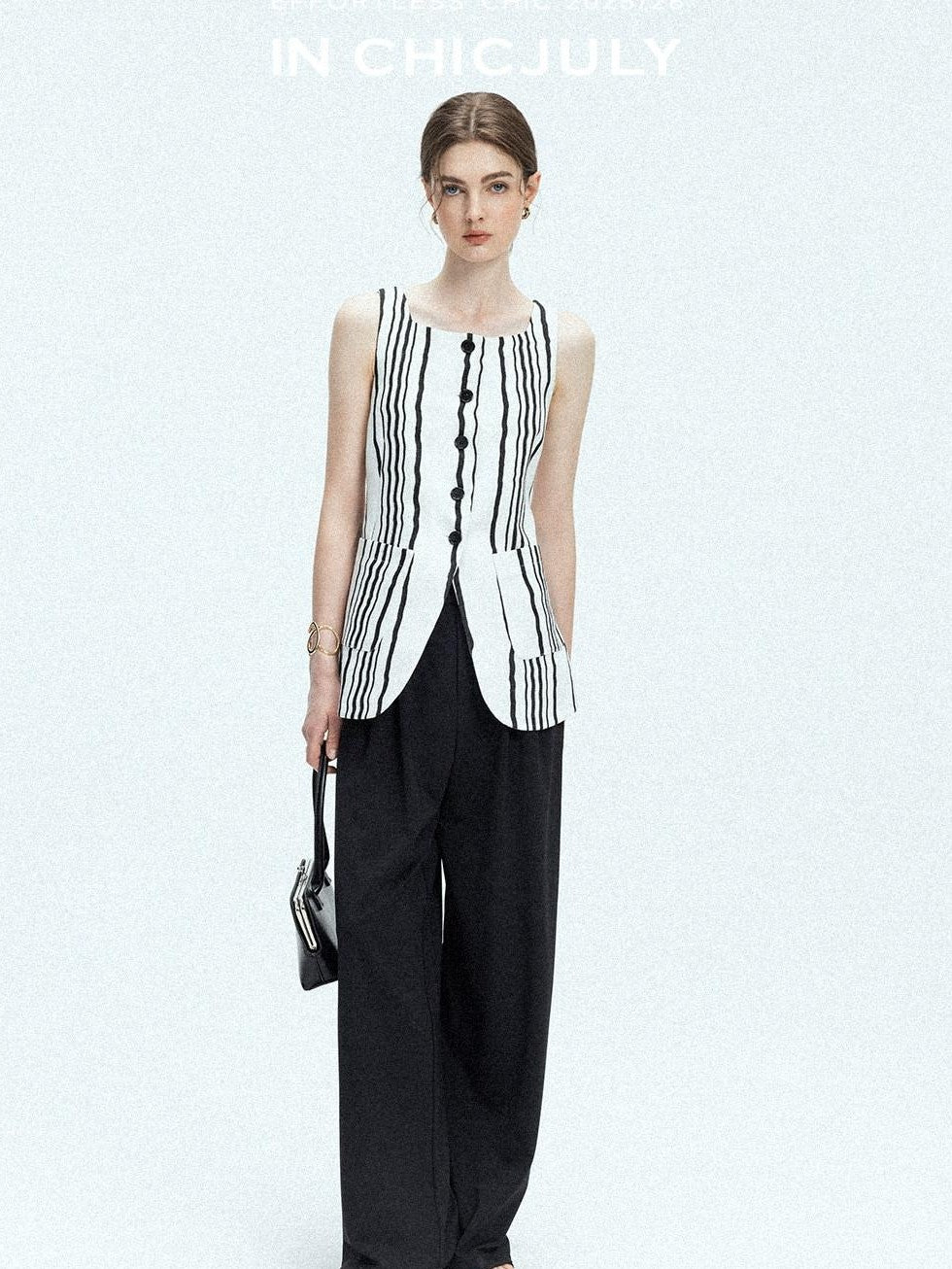chicjuly Old Money Striped Colorblock Vest And Shorts Women's Pant Suits