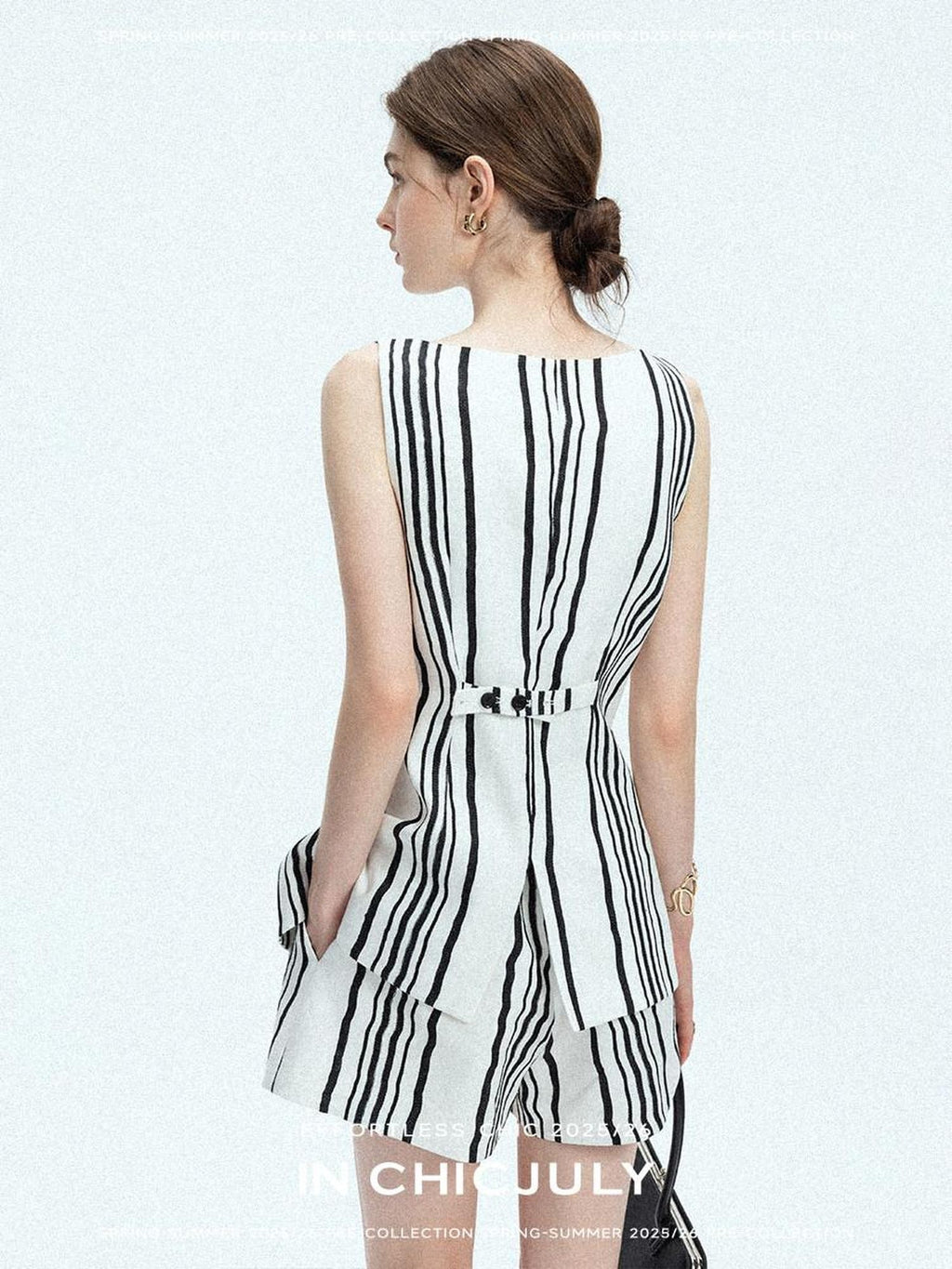 chicjuly Old Money Striped Colorblock Vest And Shorts Women's Pant Suits