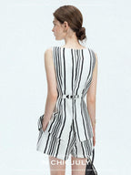 chicjuly Old Money Striped Colorblock Vest And Shorts Women's Pant Suits