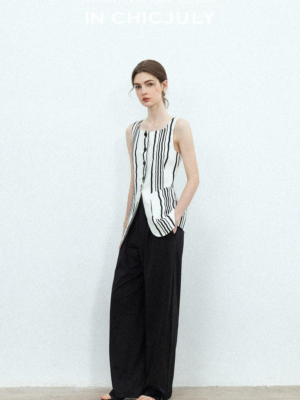 chicjuly Old Money Striped Colorblock Vest And Shorts Women's Pant Suits