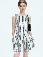 chicjuly Old Money Striped Colorblock Vest And Shorts Women's Pant Suits