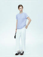chicjuly Openwork Yarn Curved Silhouette Women's High Waist Straight Leg Chinos